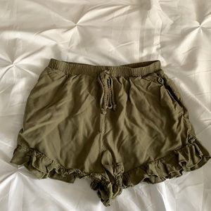 army green soft ruffled shorts